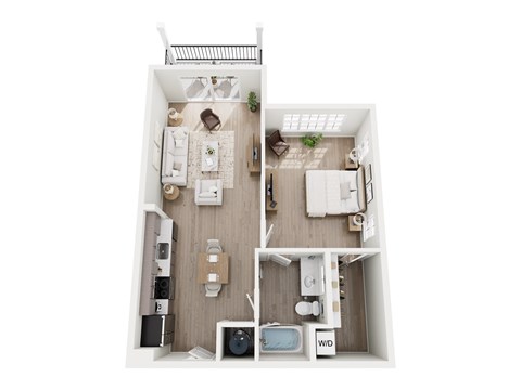 Floor plan for 1 bed, 1 bath, 787 sqft